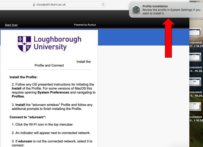 Prompt screen LU Logo and macOS setting to review profile